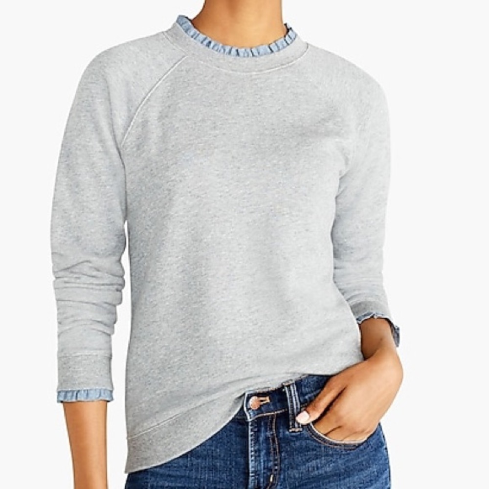 J Crew Woven Ruffle-Neck Pullover Sweatshirt Top